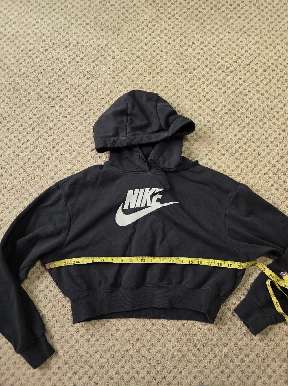 Nike Black Cropped Hoodie with White Logo